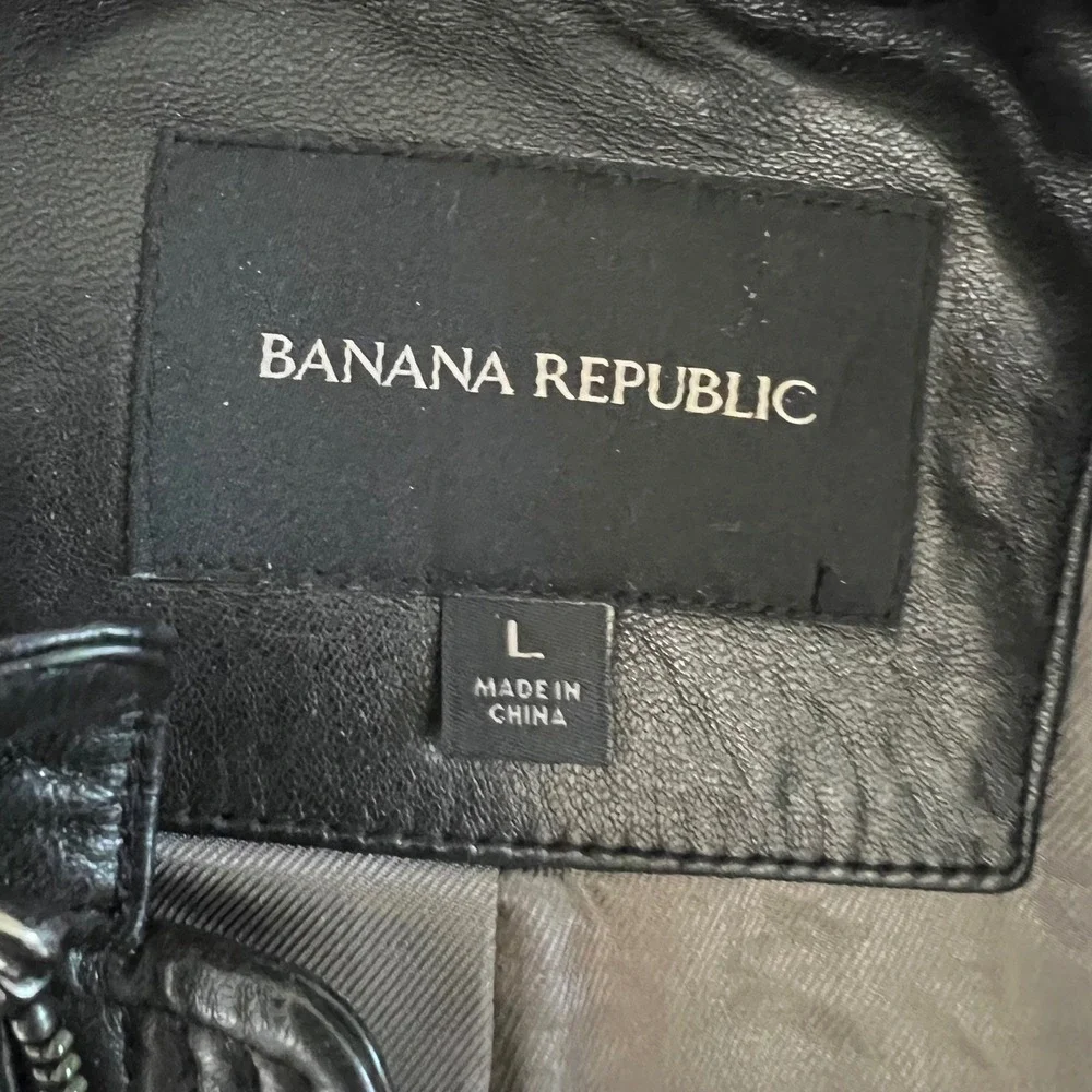 Banana Republic Mens Black Lamb Leather Cafe Racer Moto Jacket 970403 Large